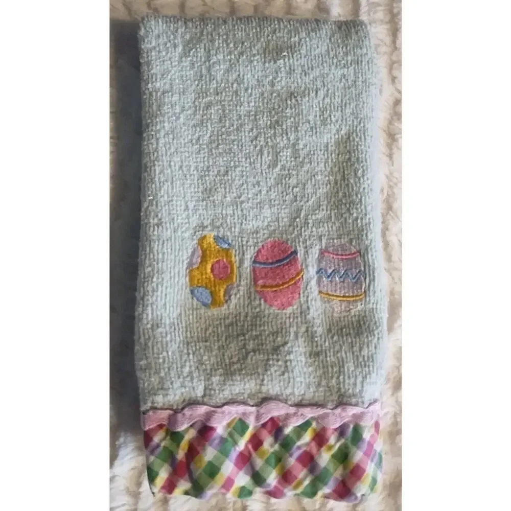 Vintage Easter Eggs Spring Fingertip Towel Embroidered pastel green pink blue